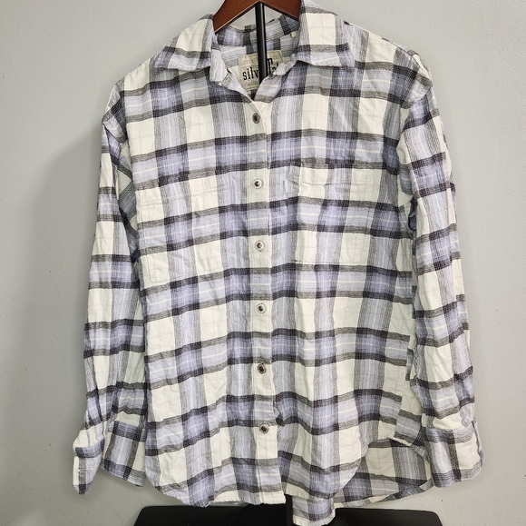 Levi's Silver Tab Flannel Plaid Shirt Long Sleeve Button Up Top XS - Picture 1 of 8